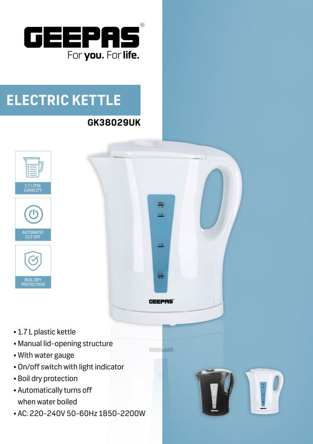 ELECTRIC KETTLE 1.7L-GEEPAS-MODEL-GK38029UK