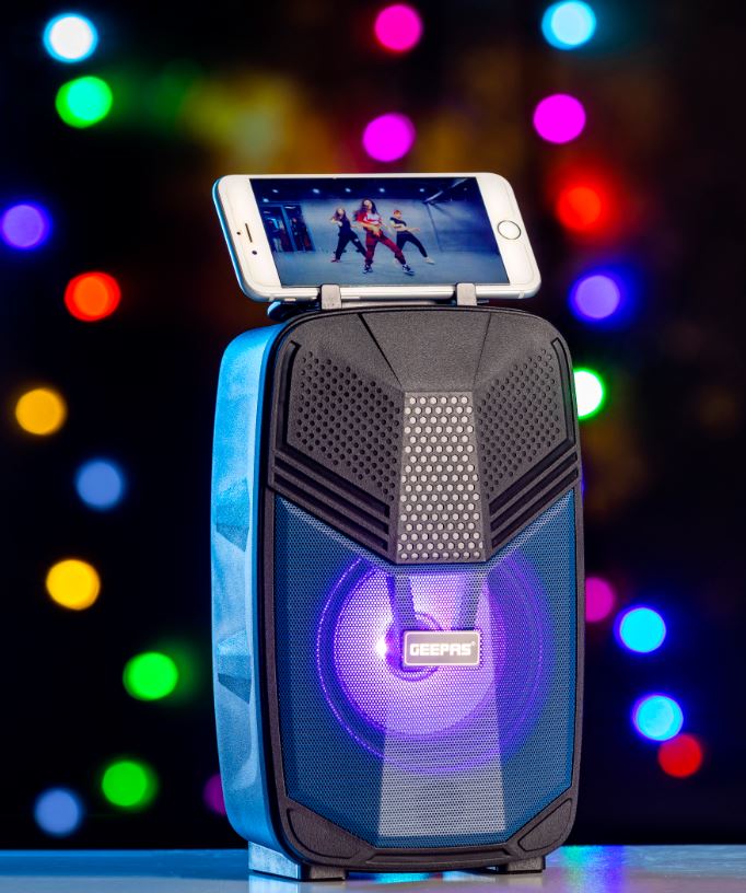 PROFESSIONAL SPEAKER PORTABLE, LED LIGHT, BLUETOOTH WIHT MICROPHONE-GEEPAS-MODEL-GMS11156
