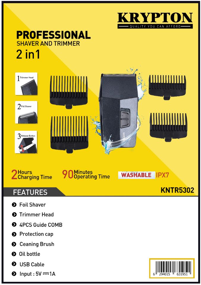 GROOMING KIT 2 in 1 RECHARGEABLE SHAVER-KRYPTON-MODEL-KNTR5302