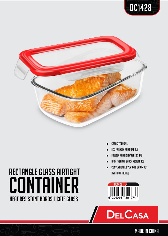 Rectangular Glass Air Tight Container 0.6L-DELCASA-MODEL-DC1428