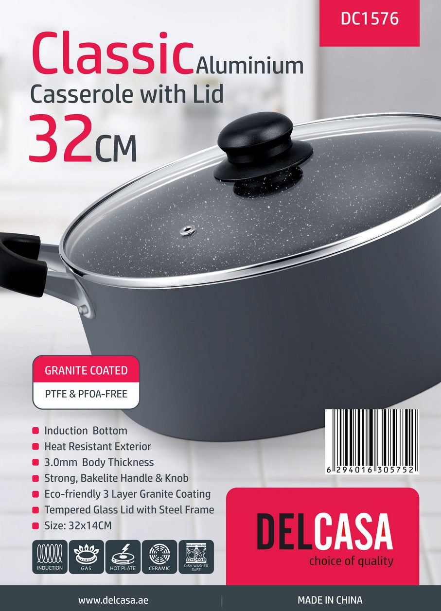32cm Non-Stick Casserole Stock Pot with Glass Lid