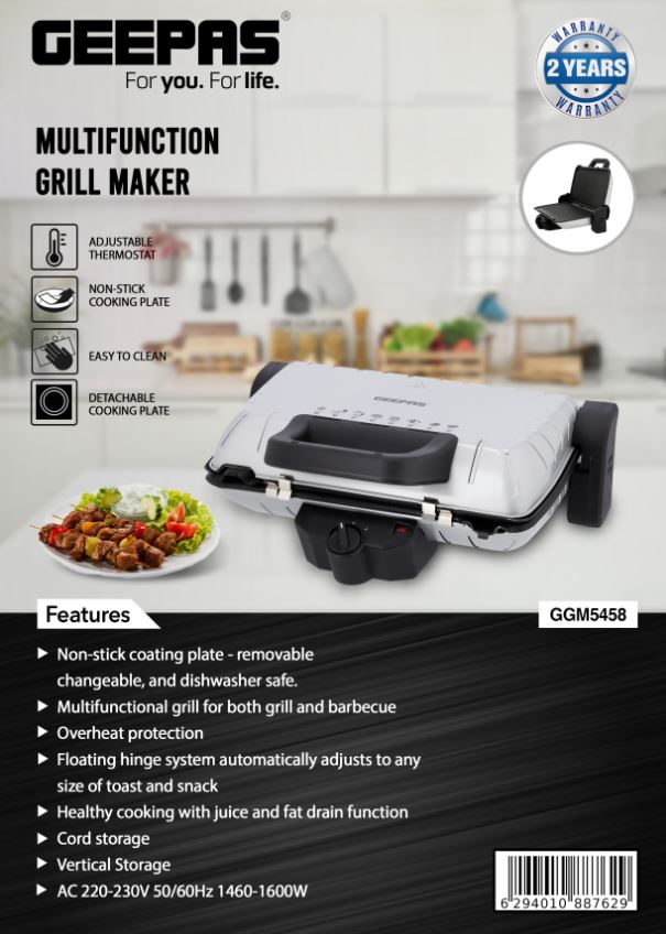 GRILL MAKER MULTIFUNCTIONAL 1600W-GEEPAS-MODEL-GGM5458