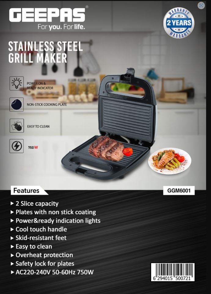 GRILL MAKER 700W-GEEPAS-MODEL-GGM6001