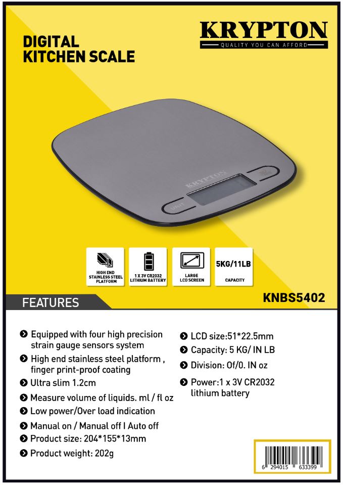 ميزان مطبخ رقمي - كريبتون - موديل KNBS5402